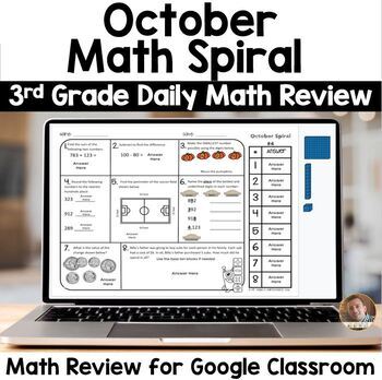 Preview of Digital October Math Spiral Review for Google Classroom: Daily Math 3rd Grade