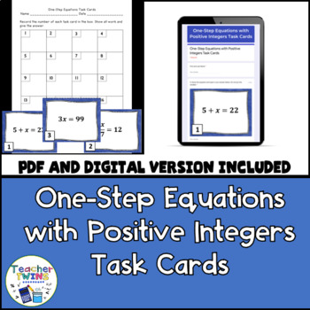 Preview of Digital One-Step Equations with Positive Integers Task Cards