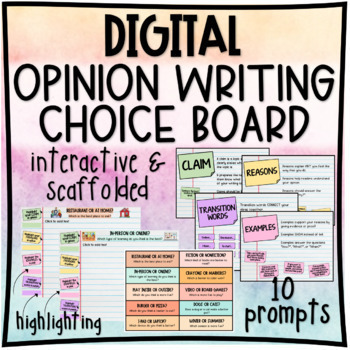 Preview of Digital Opinion Writing Prompt Choice Board - Notebook