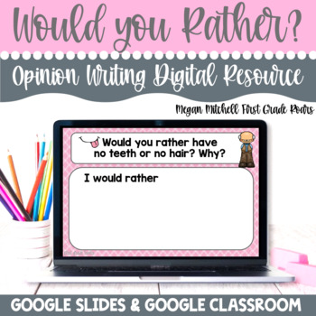 Preview of Digital Opinion Writing Prompts & Activities Google Slides
