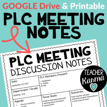 Preview of Digital PLC Meeting Notes - Google Drive & Printable Editions