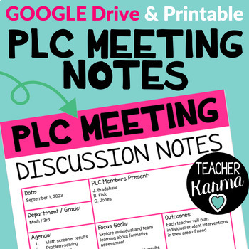 Preview of Digital PLC Meeting Notes - Google Drive & Printable Editions - hot pink version