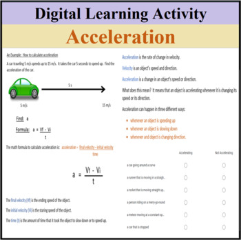 Preview of Digital Learning Activity - Acceleration - Distance Learning