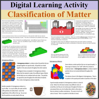 Preview of Digital Learning Activity - Classification of Matter - Distance Learning