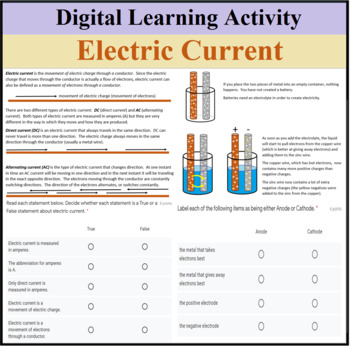 Preview of Digital Learning Activity - Electric Current - Distance Learning
