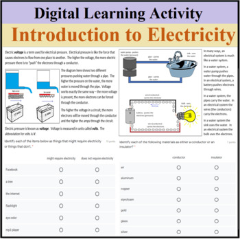 Preview of Digital Learning Activity - Introduction to Electricity - Distance Learning