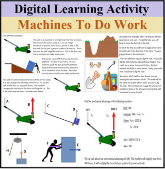 Preview of Digital Learning Activity - Machines to do Work - Distance Learning