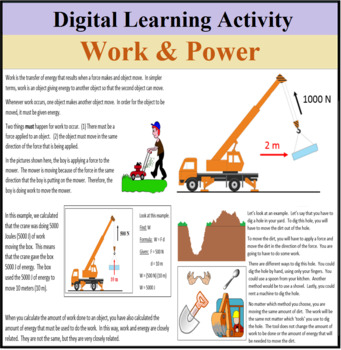 Preview of Digital Learning Activity - Work & Power - Distance Learning