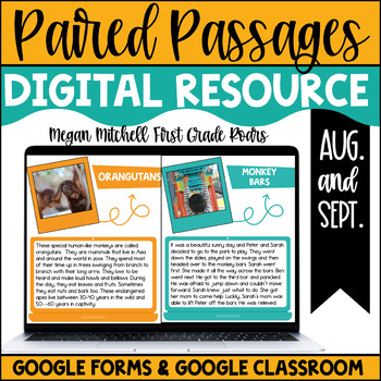 Preview of Digital Paired Passages August & September Google Forms