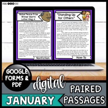 Preview of Digital Paired Passages JANUARY Reading Comprehension for Google & Print