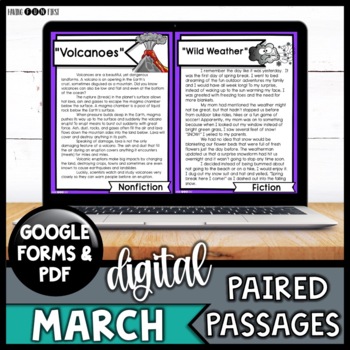 Preview of Digital Paired Passages MARCH | Reading Comprehension | Google & Print