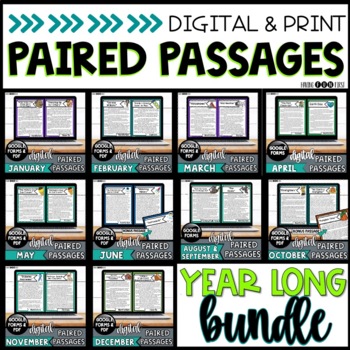 Preview of Digital Paired Passages YEAR BUNDLE | Reading Comprehension | Google & Print