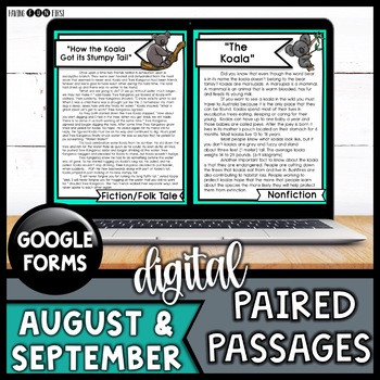 Preview of Digital Paired Reading Passages August September Reading Text Comprehension