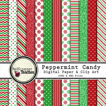 Preview of Digital Paper Backgrounds Christmas Paper Peppermint Candy Paper and Clip Art