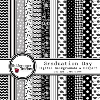Preview of Digital Paper Background Papers & Clip Art Graduation Day Papers Black and White