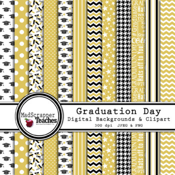 Digital Paper Background Pack & Clip Art Graduation Day Papers Gold