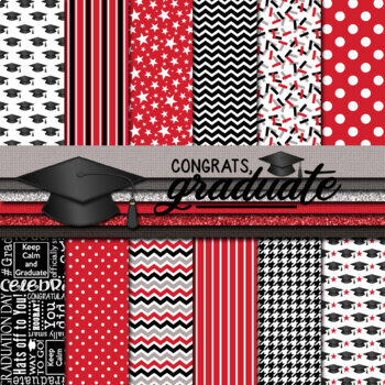 Digital Paper Background Pack & Clip Art Graduation Day Papers Red