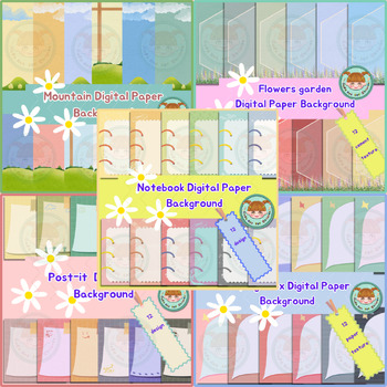 Preview of Digital Paper Background & Frames: Pastel color digital paper background 4 set