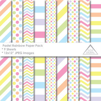 Digital Paper Pastel Rainbow Pack - 9 Sheets by SOS Printables | TpT