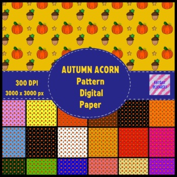 Preview of Digital Paper - Cute Fall Autumn Acorn Pumpkin Pattern - Background