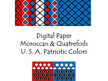 Preview of Digital Paper - Moroccan & Quatrefoils - U.S.A. Patriotic Colors