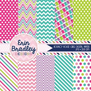 Digital Paper Pack - Bounce House Girls Printable Patterned Backgrounds