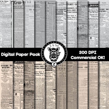 Vintage Newspaper Paper Pack, Printable Paper Pack, Digital Paper