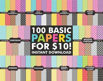 Digital Papers 100 Basic Papers Set 1 by Sonya DeHart Design | TpT
