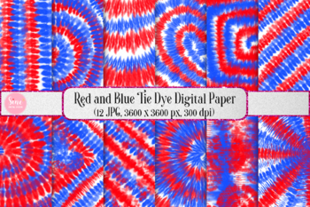 Digital Paper - Red and Blue Tie Dye Background, Clip Art for