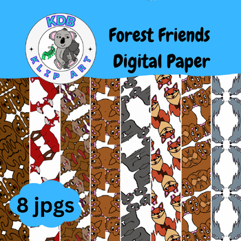 Preview of Digital Paper Seamless Pattern Forest Friends Cartoon Characters for Projects