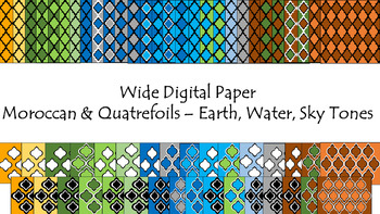 Preview of Digital Paper - Wide Moroccan & Quatrefoils - Earth Water Sky Tones