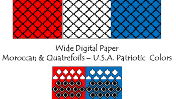 Preview of Digital Paper - Wide Moroccan & Quatrefoils - U.S.A. Patriotic Colors