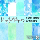 Digital Papers: 10 Pastel Blue and Green Digital Papers fo
