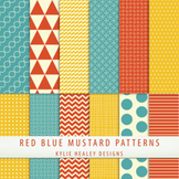 Digital Papers - Blue Red Mustard Patterns