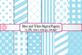 Digital Papers - Blue and White Valentines Backgrounds, Cl