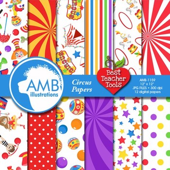 Preview of Digital Papers, Circus Carnival Digital Papers and backgrounds AMB-1159