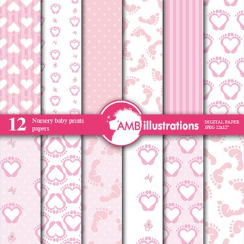 Preview of Digital Papers - Girl baby shower digital paper and backgrounds - AMB-861