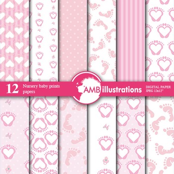 Baby Girl Digital Papers, baby shower backgrounds scrapbook