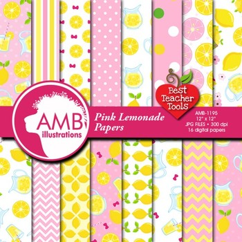 Preview of Lemonade Stand Digital Papers, Lemon Backgrounds, {Best Teacher Tools} AMB-1195