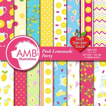 Pink Lemonade Digital Background Papers Summer Pattern Paper