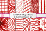 Digital Papers - Red Ink Glitter Backgrounds, Clip Art for