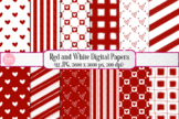 Digital Papers - Red and White Valentines Backgrounds, Cli