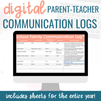 Preview of Digital Parent Teacher Communication Log for the Year