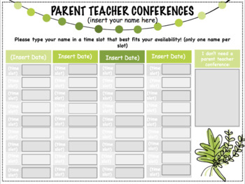 Preview of Digital Parent Teacher Conference Sign-Up Form - Plant Lover Vibes