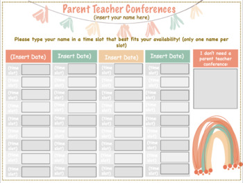 Preview of Digital Parent Teacher Conference Sign-Up Form - Warm Boho Rainbow Vibes