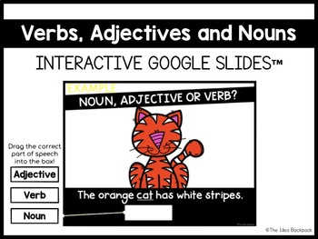 Preview of Digital Parts of Speech Task Cards-Verbs, Nouns & Adjectives-Distance Learning