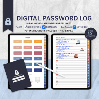 Preview of Digital Password Log, Password Logbook Keeper, Digital Password Tracker