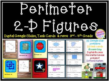 Preview of Digital Perimeter | Shapes, Task Cards | 56 Task cards Google™