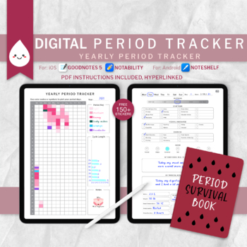 Preview of Digital Period Tracker, Period Logbook, PMS Symptom Menstrual Cycle Calendar