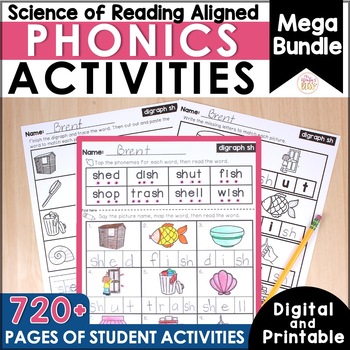 Preview of Phonics Activities Yearlong BUNDLE - Printable & Digital - Science of Reading